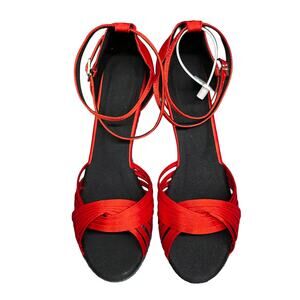 Dance & Sway Red Latin Dance Heels Size 9 2.8” Flared Heel Satin NWT